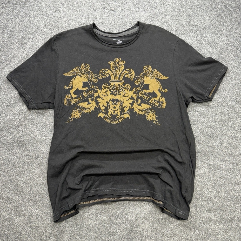 Dkny Women's T Shirt Y2K Size Large Black/Gold Streetwearβ